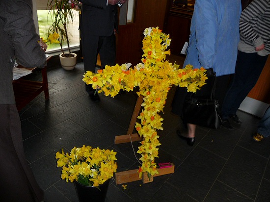 Easter Cross decorated with Daffodils